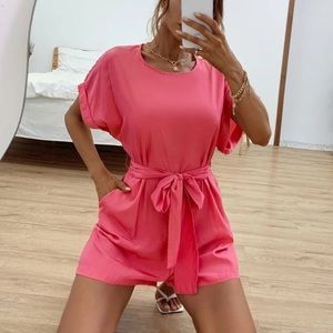 Batwing Sleeve Cut Out Back Belted Romper